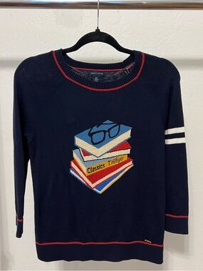 Tommy Hilfiger Navy Crewneck Sweater with Bookstack Graphic